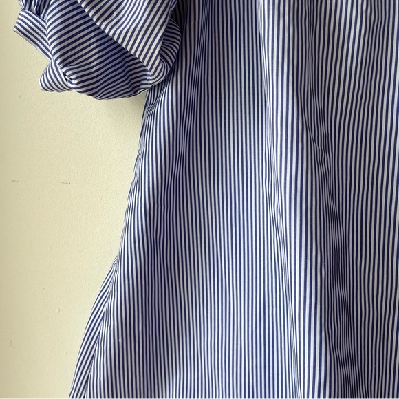 Ruffle Sleeve Off Shoulder mini dress Blue White Stripe Cotton Blend M - Picture 5 of 10